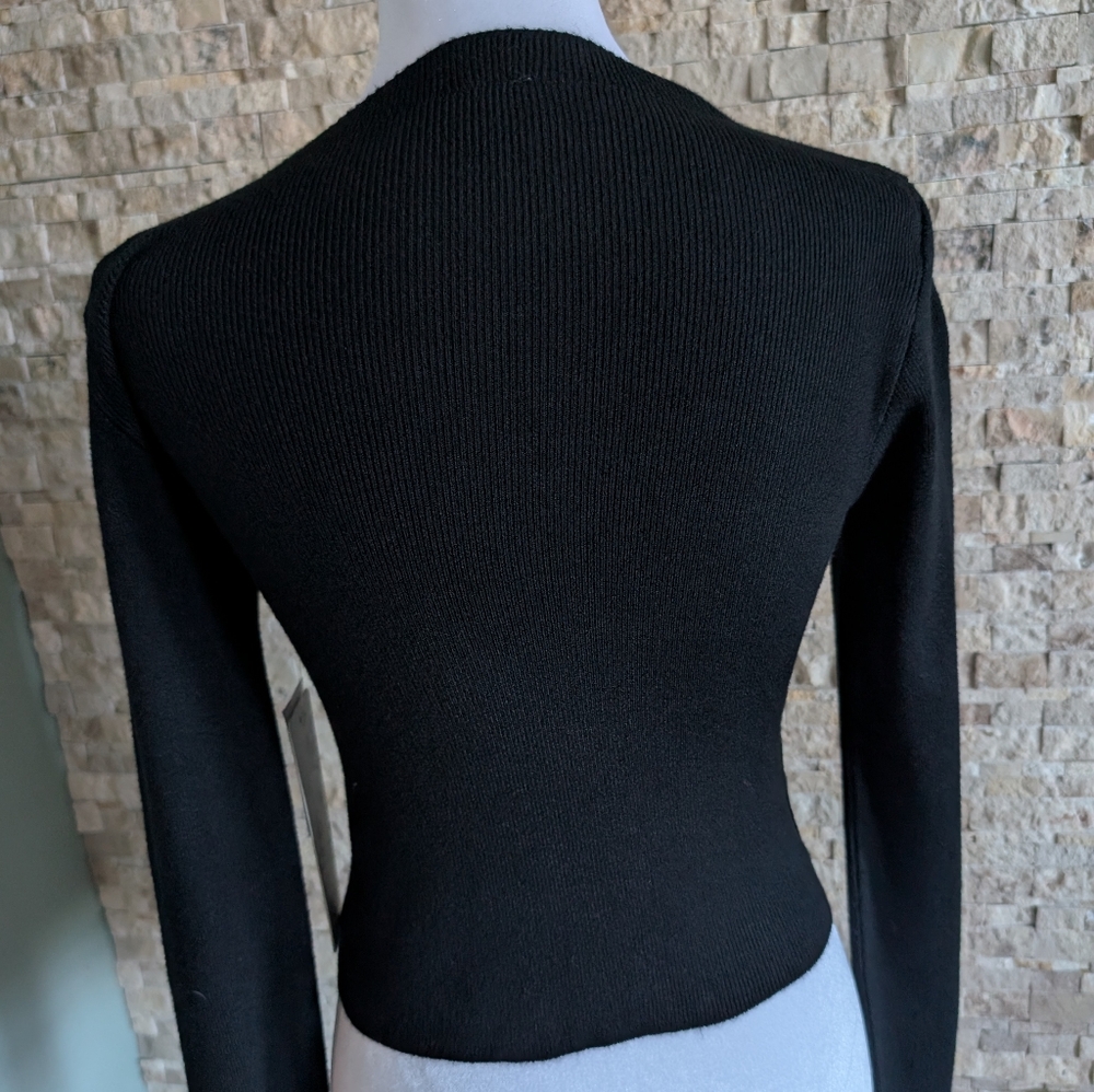 NWT Rhinestone Fringe Cropped Black Sweater Night Out Baddie Going Out Top M image 3